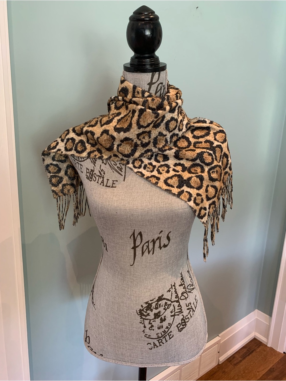 Source Unknown Leopard Print Fringe Scarf - Tan, Gold, Black